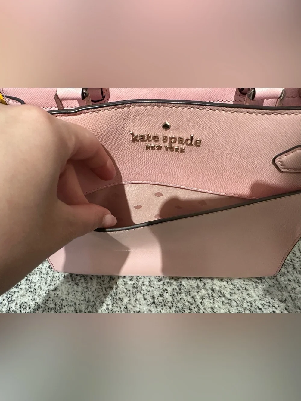 Kate Spade New York structured satchel in a blush pink saffiano leather